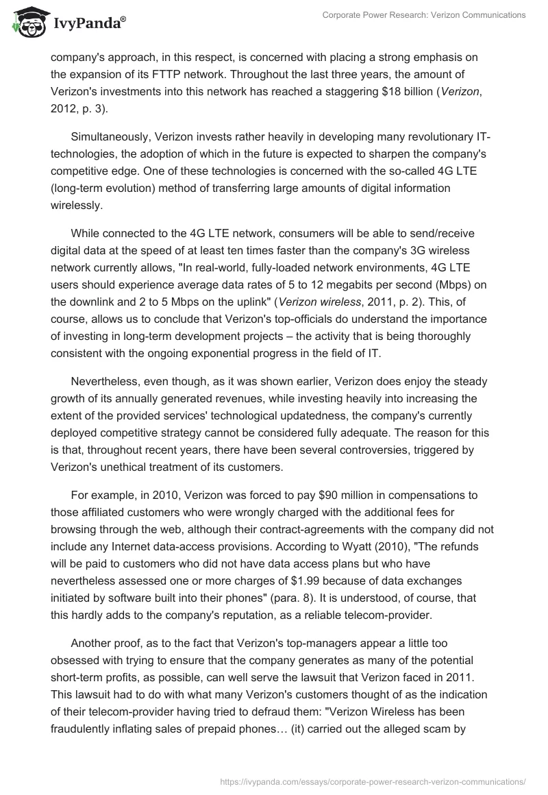 Corporate Power Research: Verizon Communications. Page 4