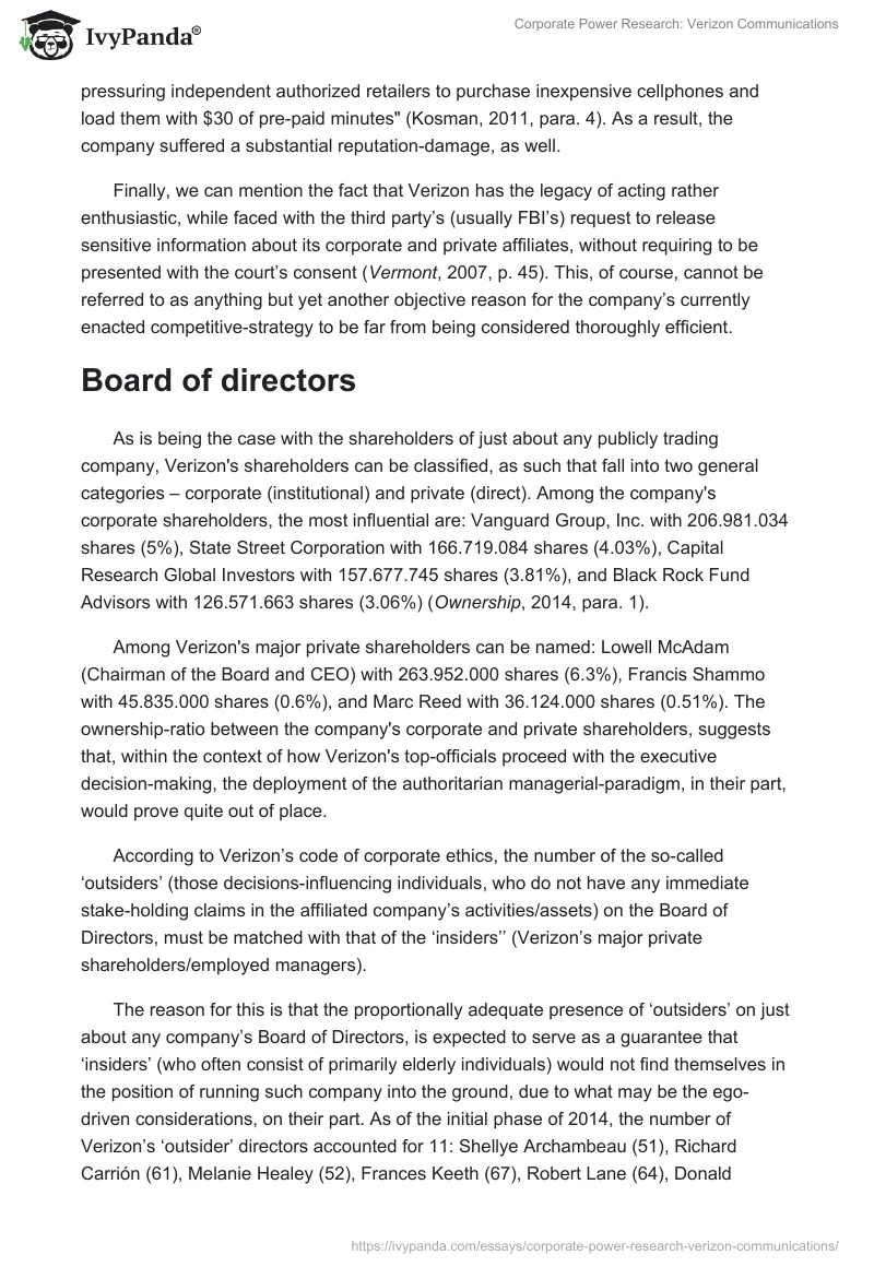 Corporate Power Research: Verizon Communications. Page 5