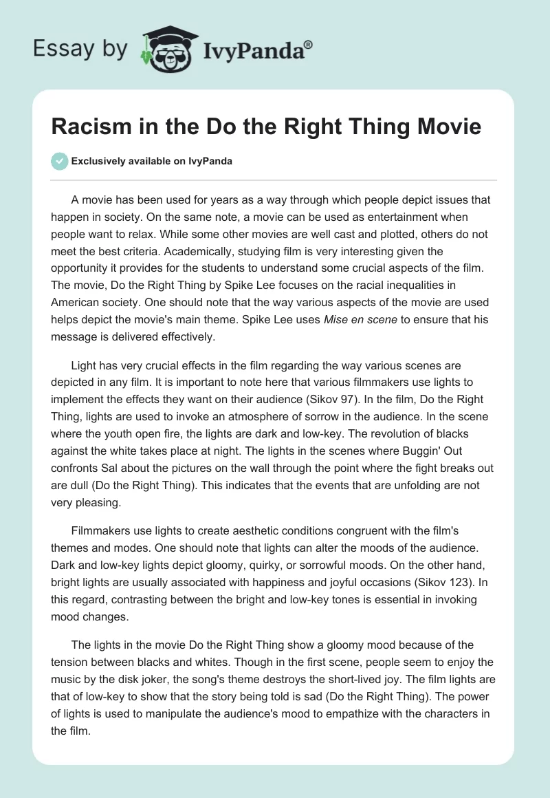 Racism in the "Do the Right Thing" Movie. Page 1