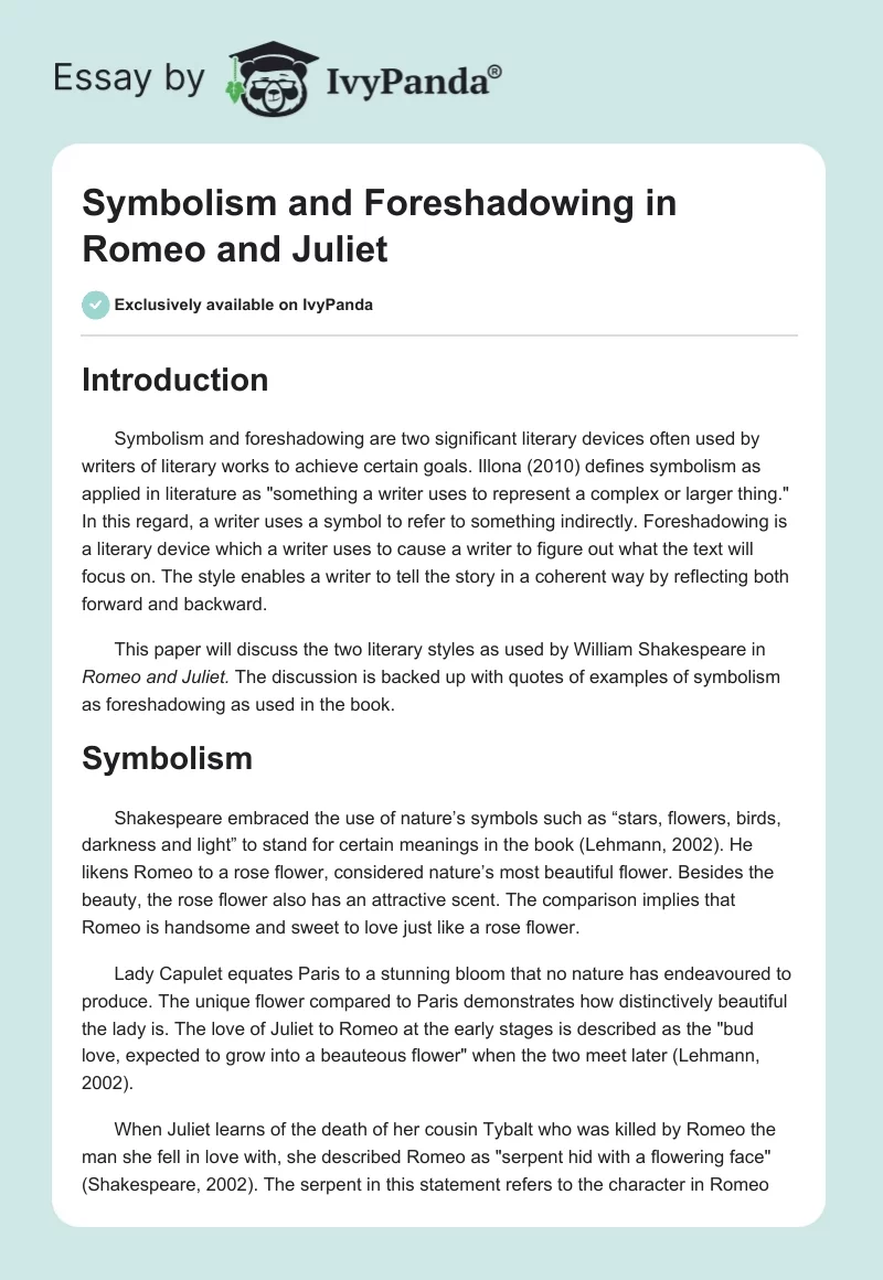 Symbolism and Foreshadowing in "Romeo and Juliet". Page 1