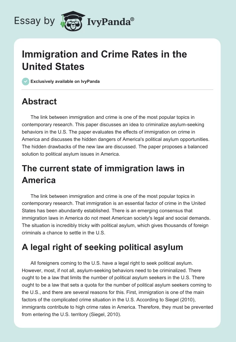 Immigration and Crime Rates in the United States. Page 1