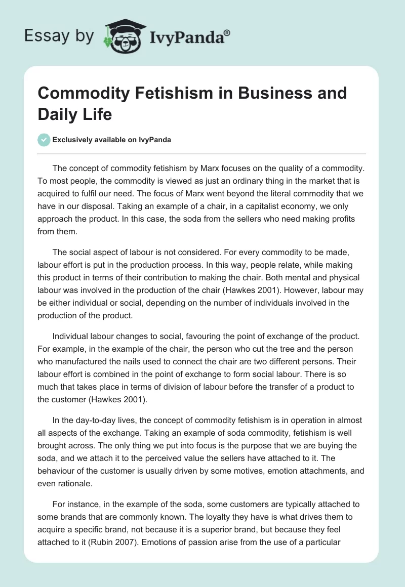Commodity Fetishism in Business and Daily Life. Page 1