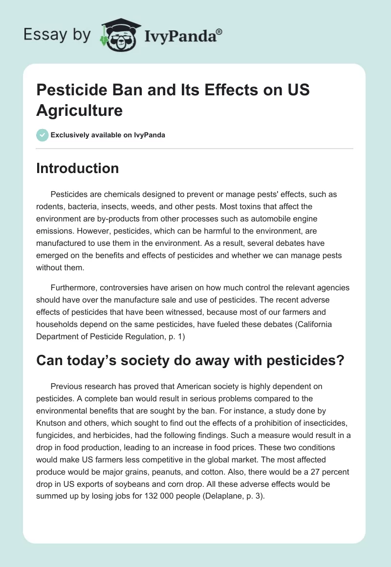 Pesticide Ban and Its Effects on US Agriculture. Page 1
