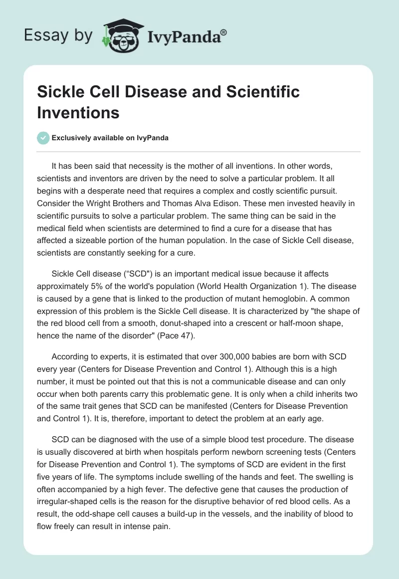 Sickle Cell Disease and Scientific Inventions. Page 1