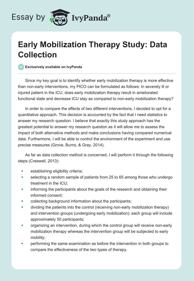 Early Mobilization Therapy Study: Data Collection. Page 1