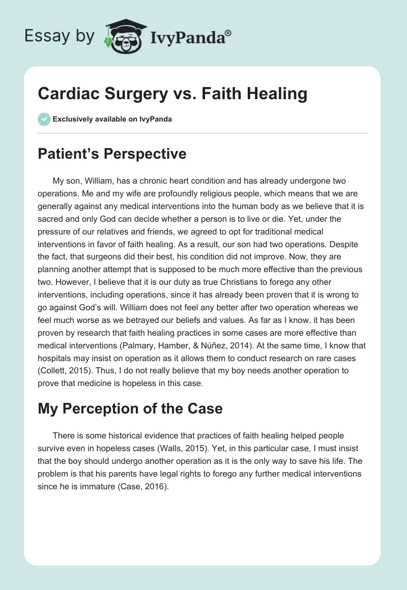 Cardiac Surgery vs. Faith Healing. Page 1