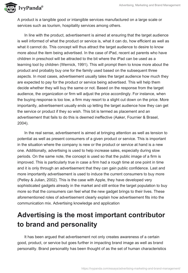 Advertising, Marketing and Brand Management. Page 2