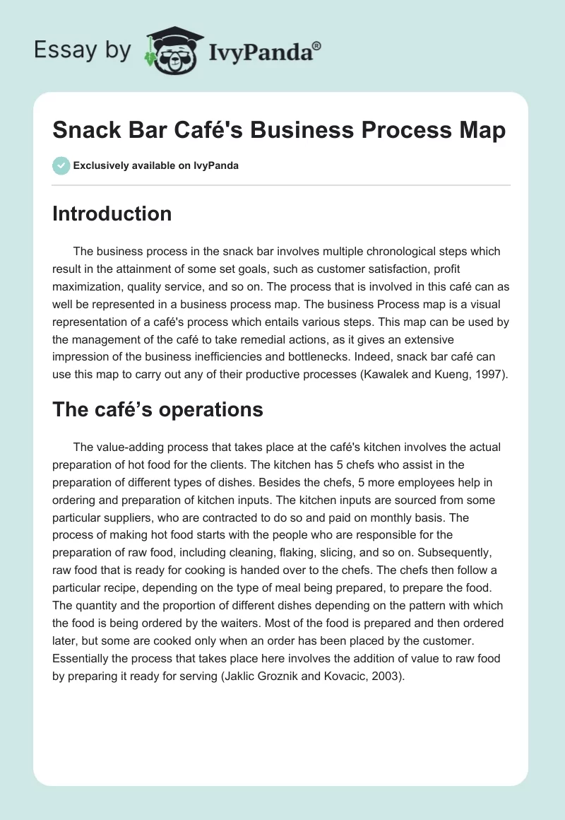 Snack Bar Café's Business Process Map. Page 1
