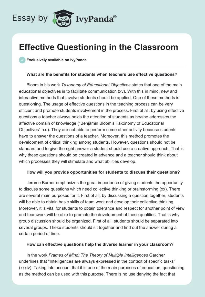 Effective Questioning in the Classroom. Page 1