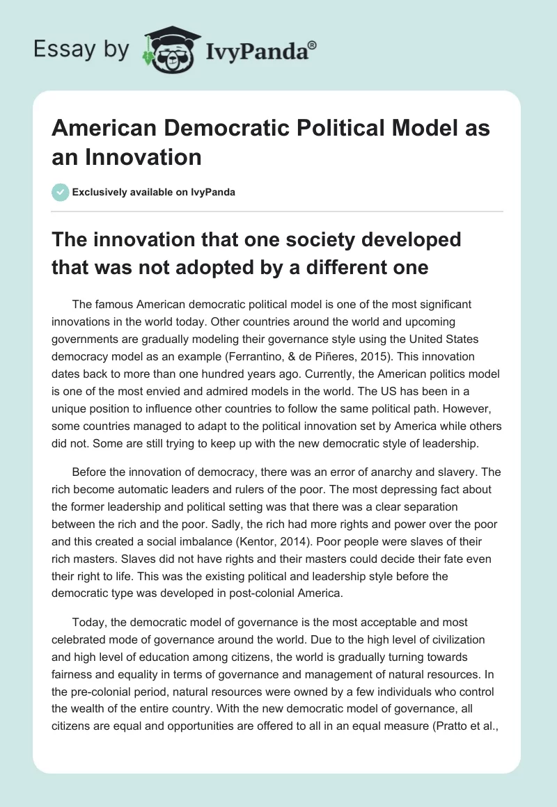 American Democratic Political Model as an Innovation. Page 1