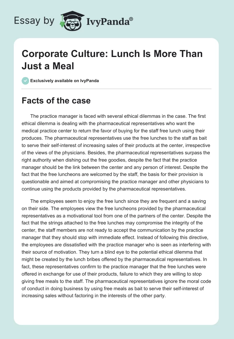 Corporate Culture: Lunch Is More Than Just a Meal. Page 1