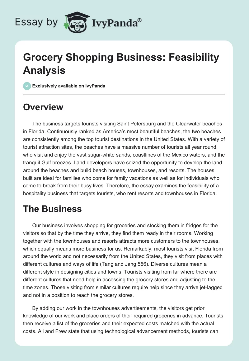 Grocery Shopping Business: Feasibility Analysis. Page 1