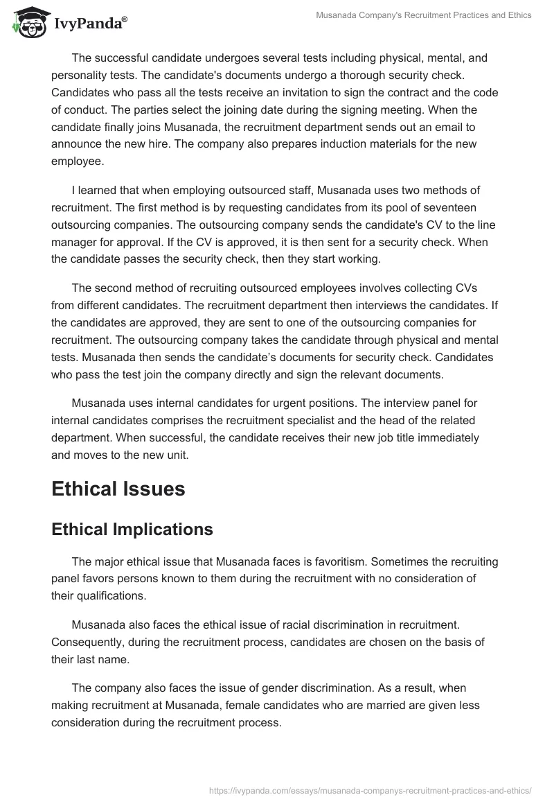 Musanada Company's Recruitment Practices and Ethics. Page 2