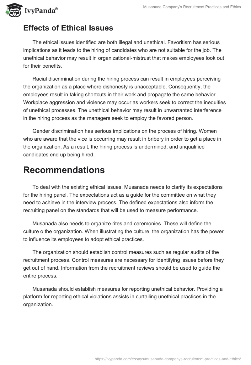 Musanada Company's Recruitment Practices and Ethics. Page 3
