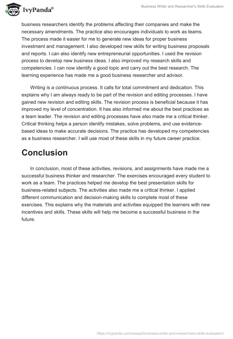 Business Writer and Researcher's Skills Evaluation. Page 2