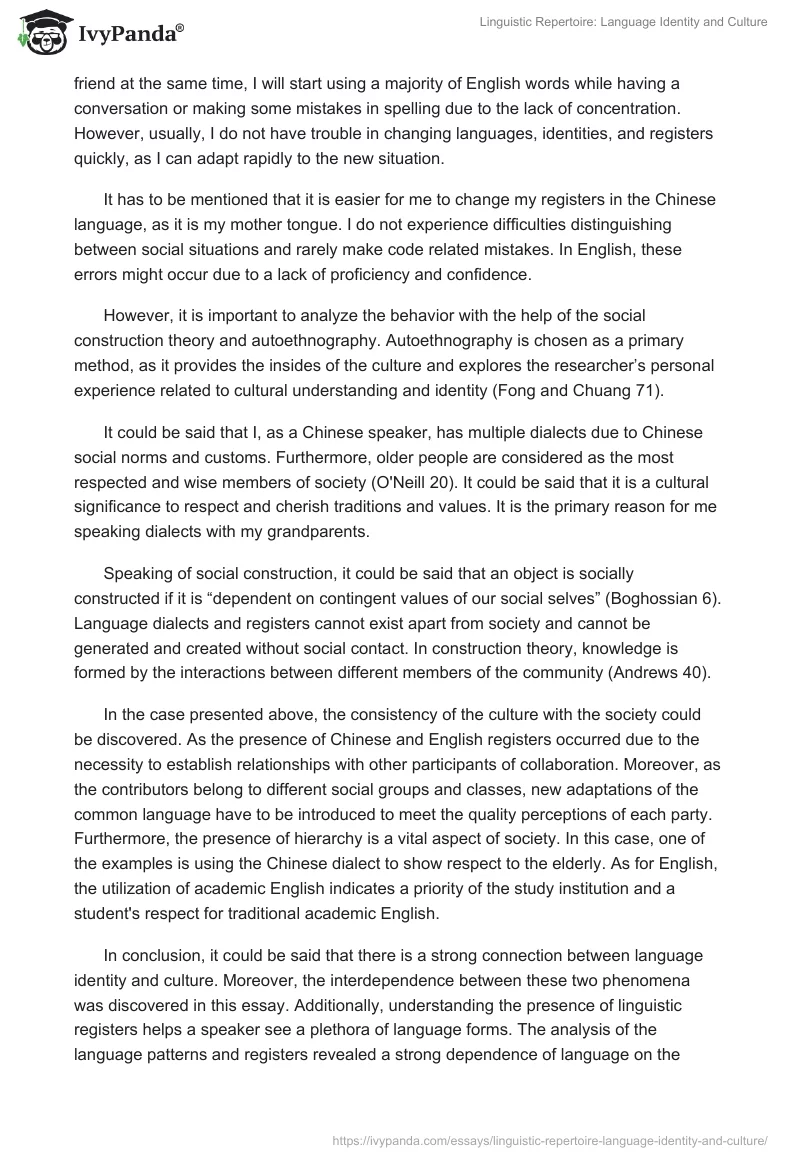 Linguistic Repertoire: Language Identity and Culture. Page 2