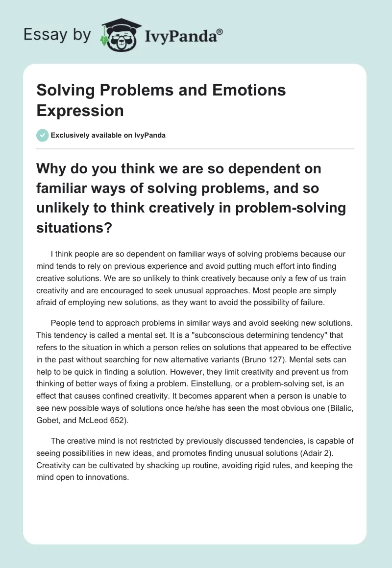 Solving Problems and Emotions Expression. Page 1