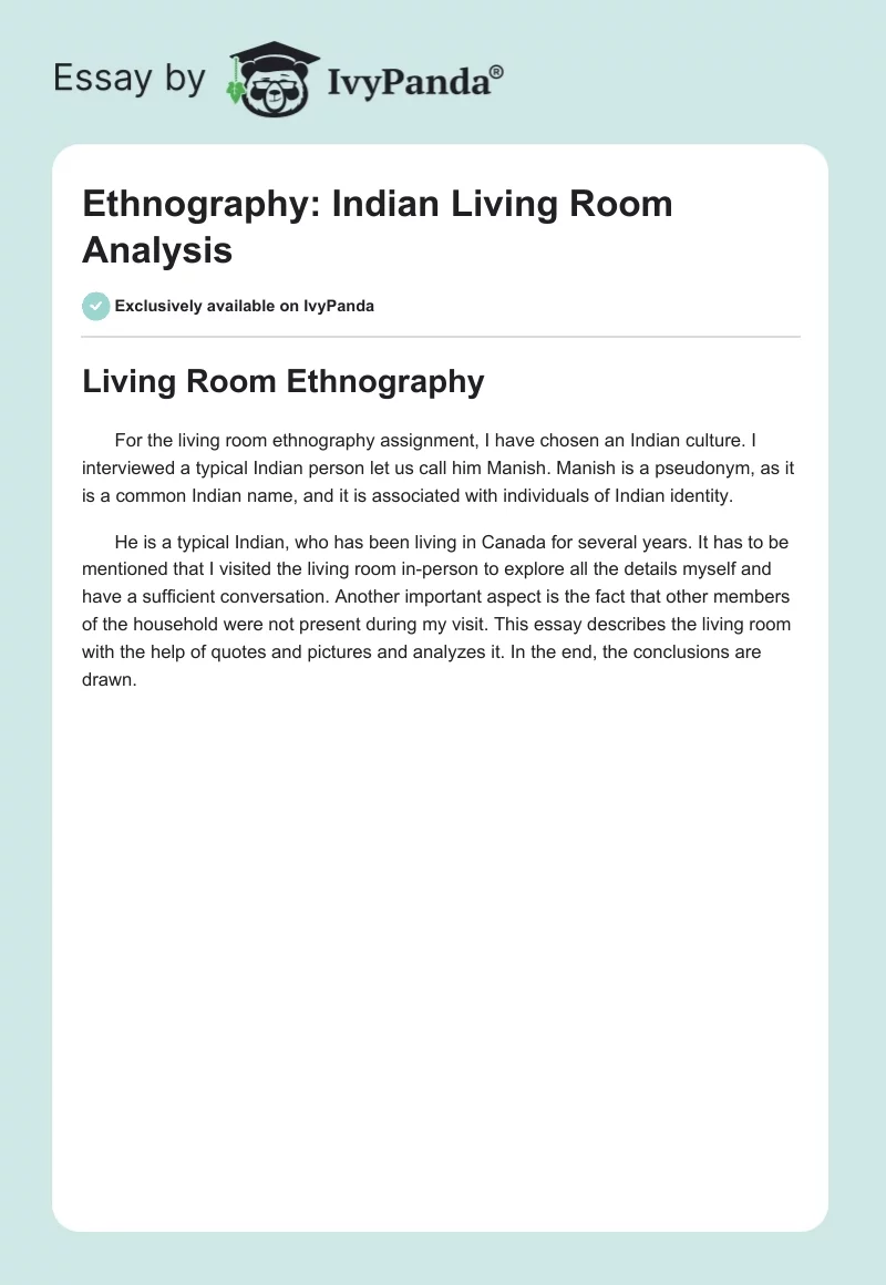 Ethnography: Indian Living Room Analysis. Page 1