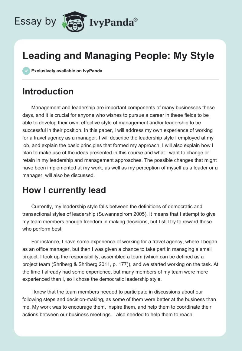 Leading and Managing People: My Style. Page 1