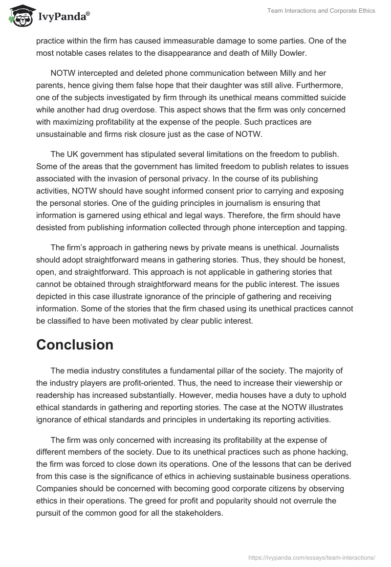 Team Interactions and Corporate Ethics. Page 3