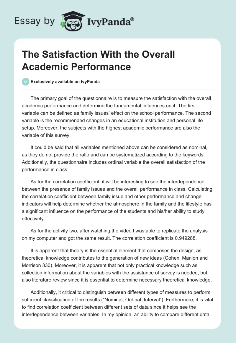 The Satisfaction With the Overall Academic Performance. Page 1