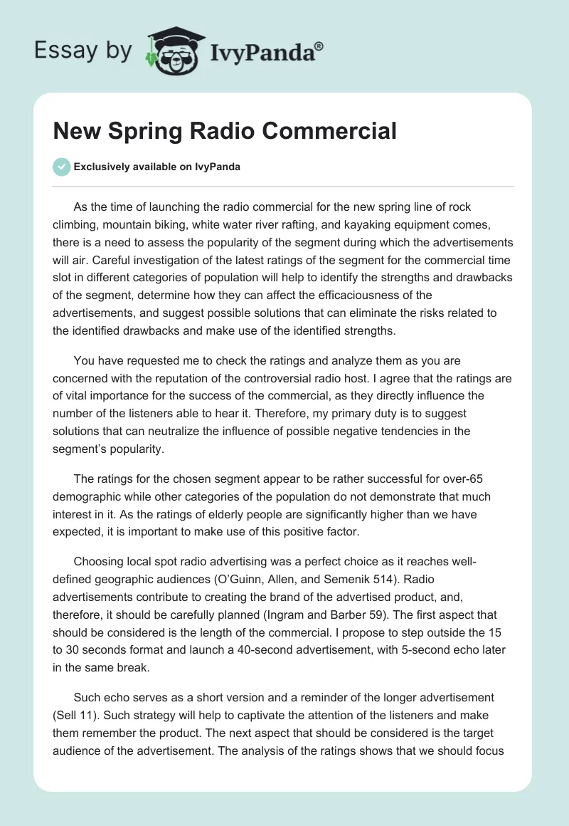 New Spring Radio Commercial. Page 1