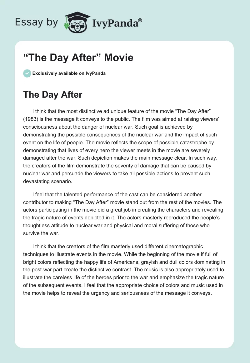 “The Day After” Movie. Page 1
