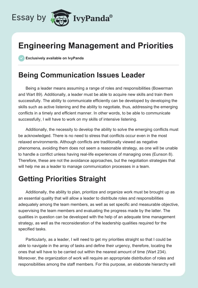 Engineering Management and Priorities. Page 1