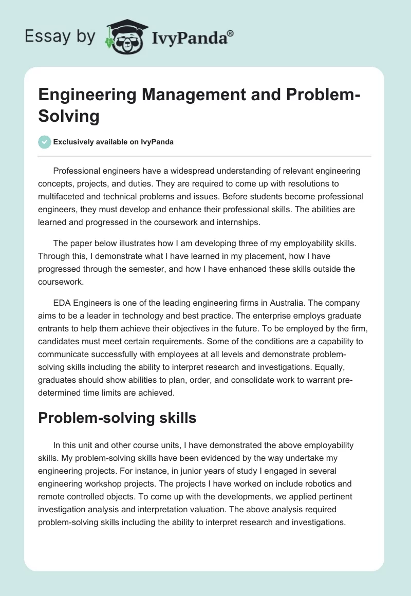 Engineering Management and Problem-Solving. Page 1