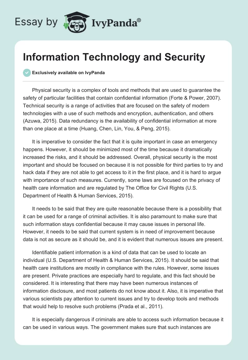 Information Technology and Security. Page 1