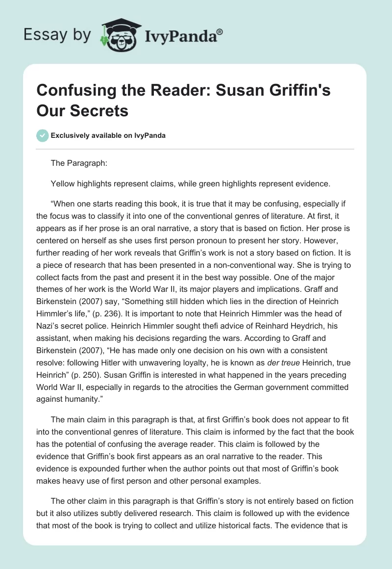 Confusing the Reader: Susan Griffin's "Our Secrets". Page 1