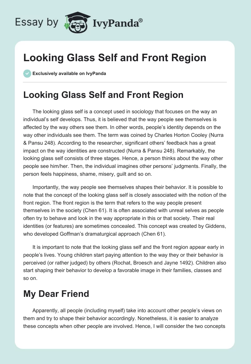 Looking Glass Self and Front Region. Page 1