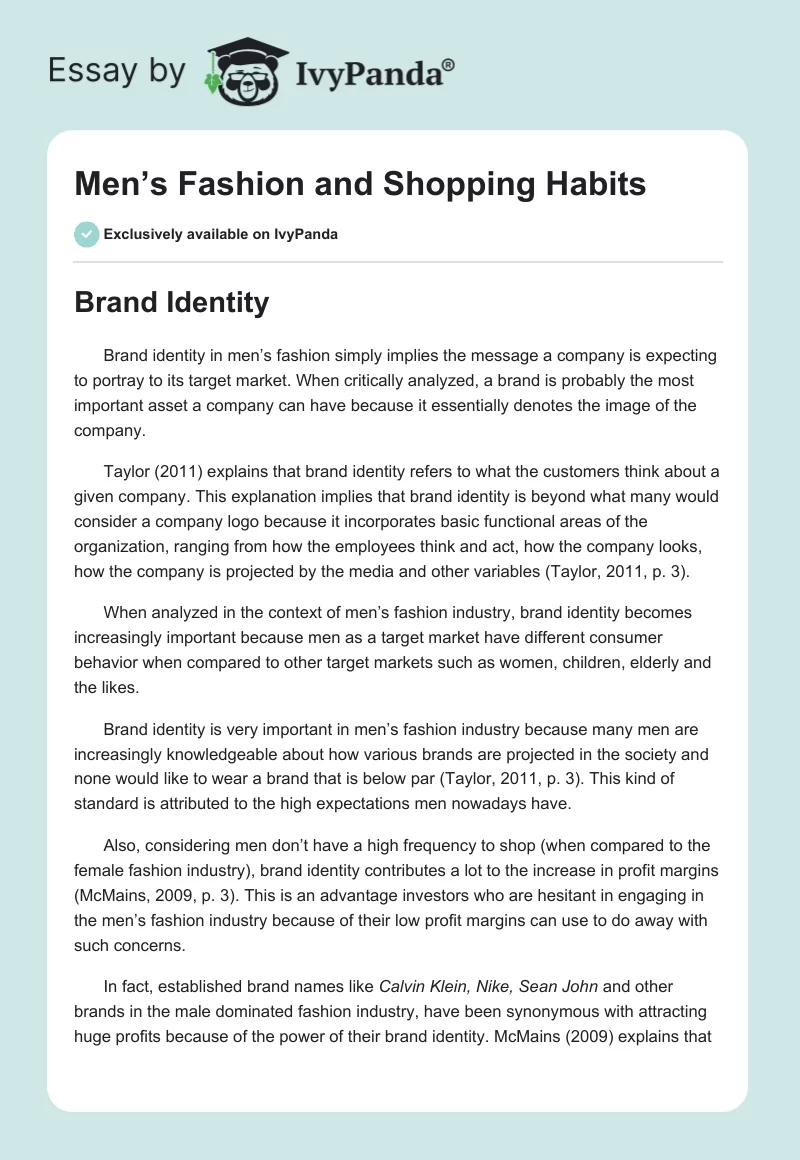 Men’s Fashion and Shopping Habits. Page 1