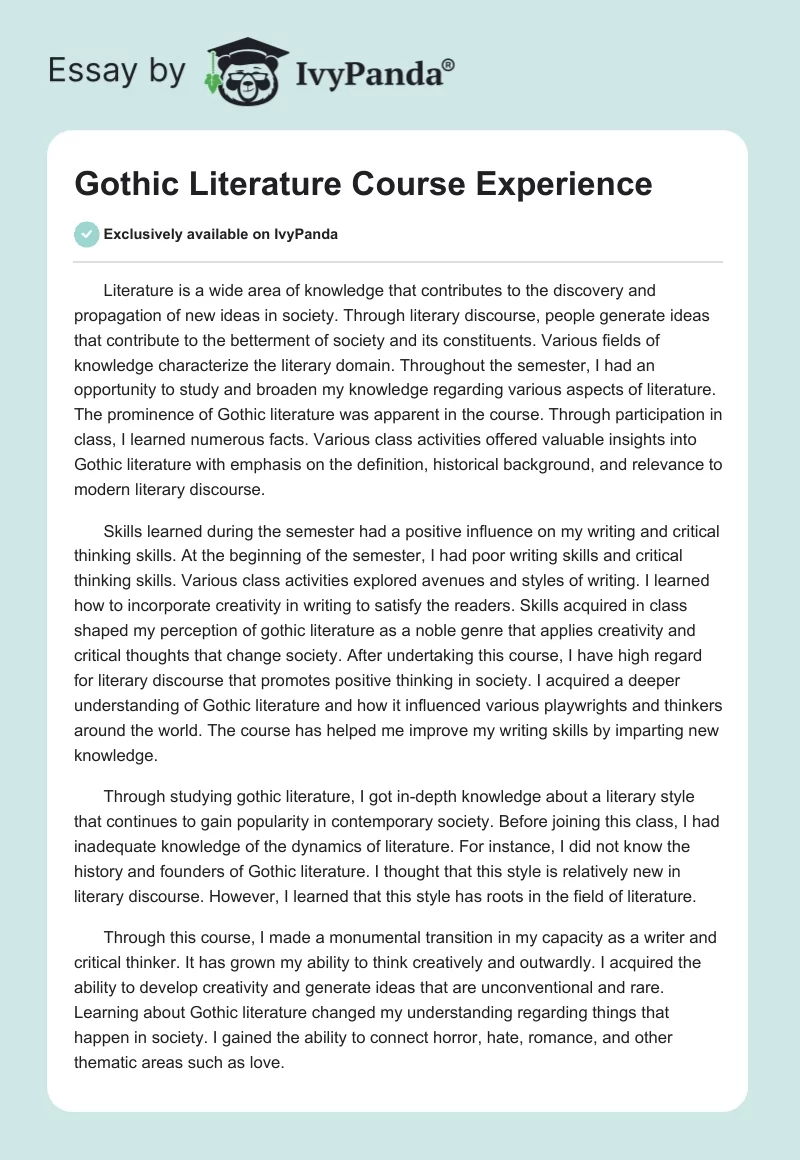 Gothic Literature Course Experience. Page 1