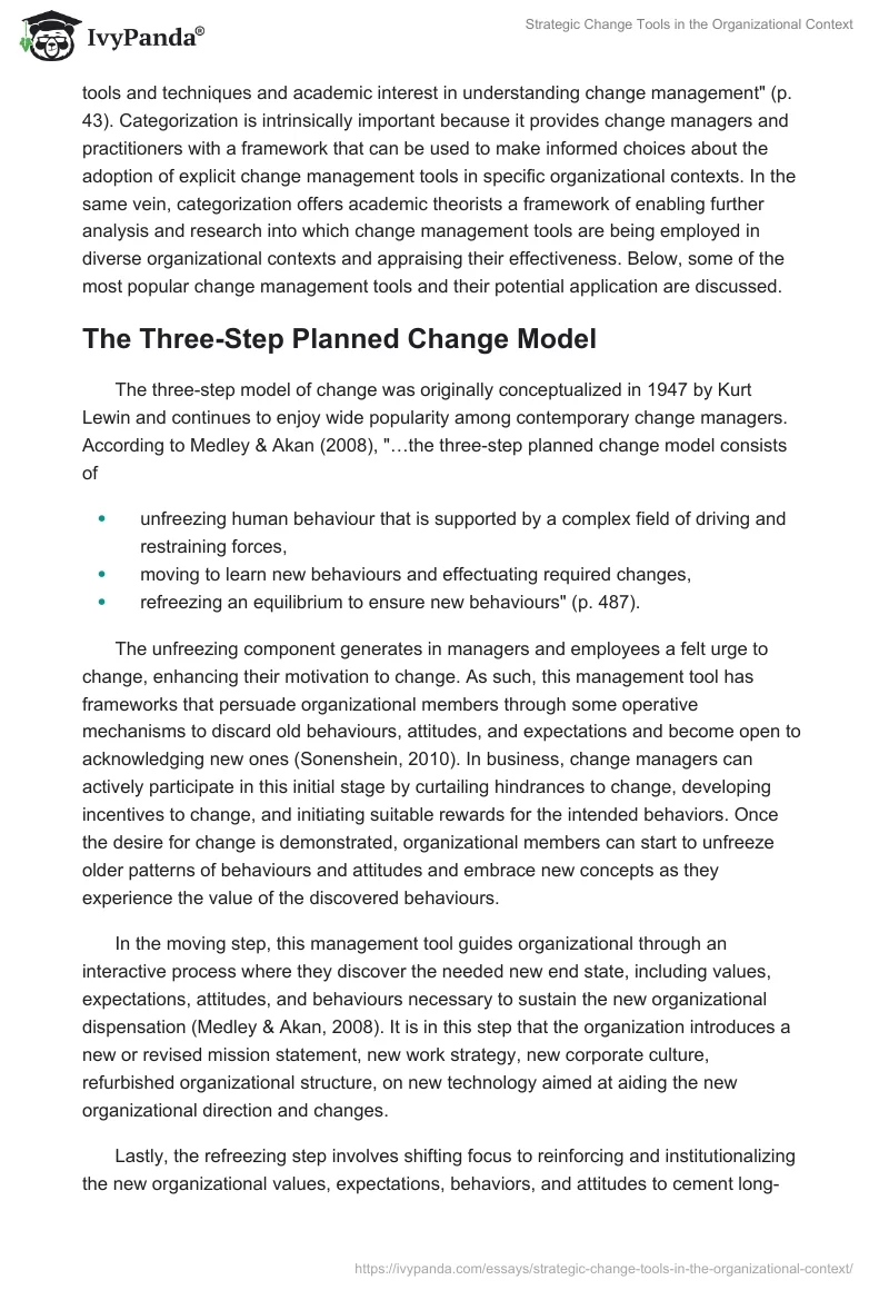 Strategic Change Tools in the Organizational Context. Page 3