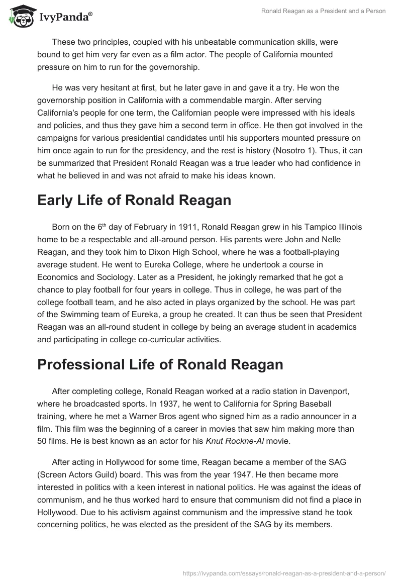 Ronald Reagan as a President and a Person. Page 2