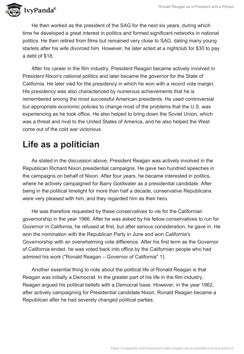 Ronald Reagan as a President and a Person. Page 3