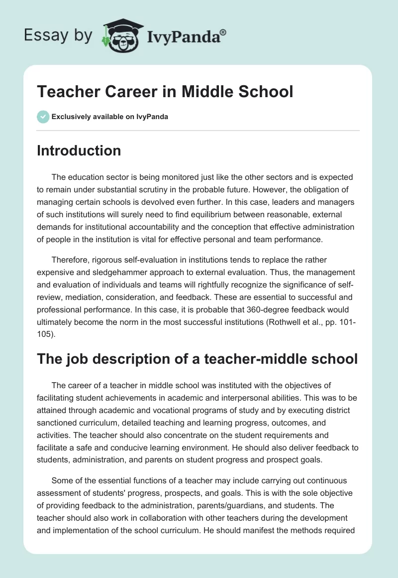Teacher Career in Middle School. Page 1