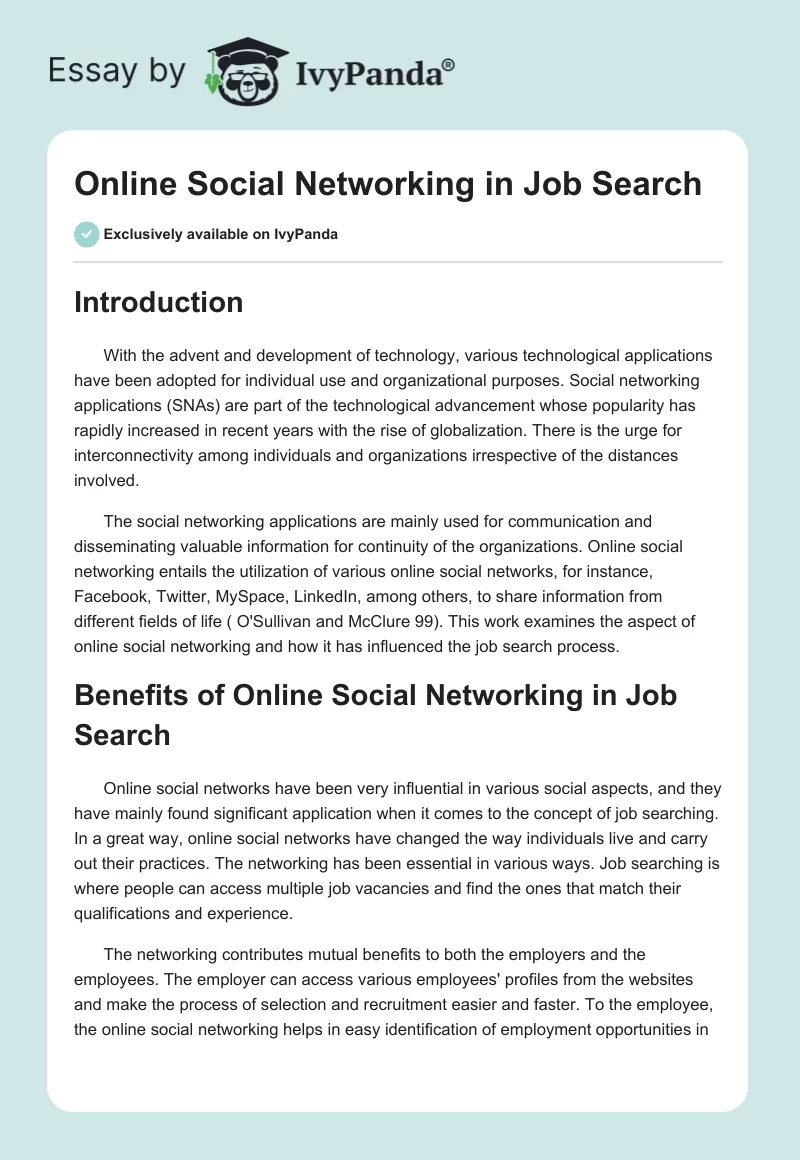 Online Social Networking in Job Search. Page 1