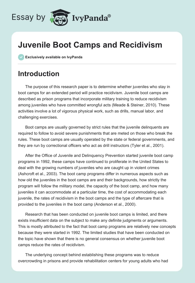 Juvenile Boot Camps and Recidivism. Page 1