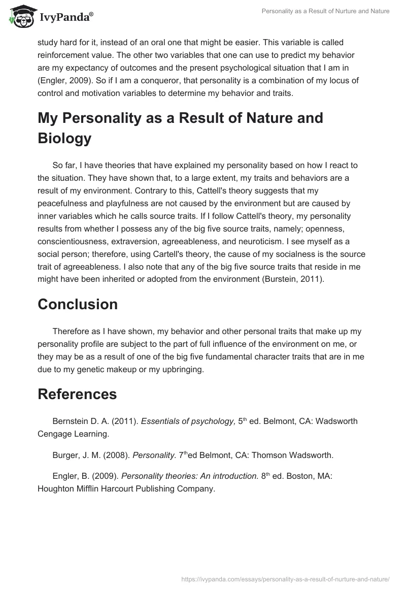 Personality as a Result of Nurture and Nature. Page 3