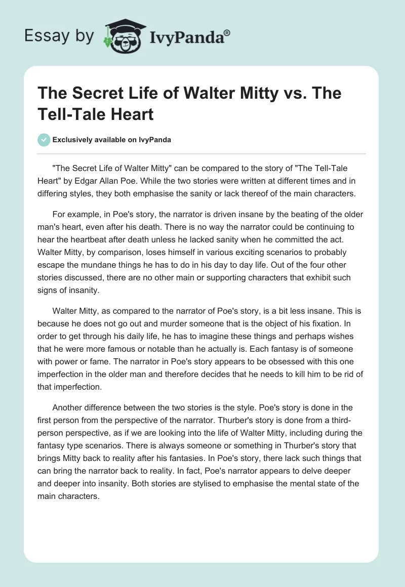 "The Secret Life of Walter Mitty" vs. "The Tell-Tale Heart". Page 1