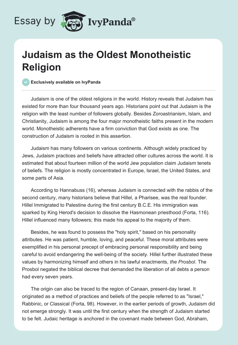 Judaism as the Oldest Monotheistic Religion. Page 1