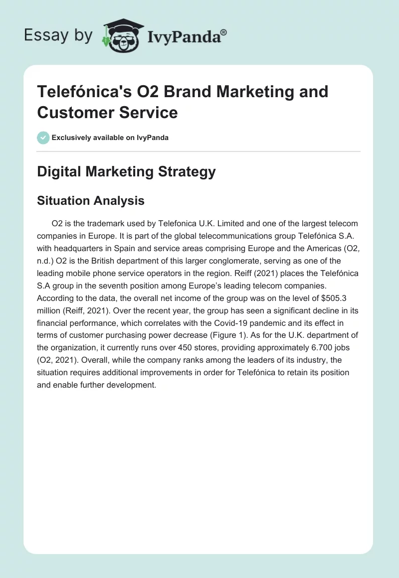 Telefónica's O2 Brand Marketing and Customer Service. Page 1