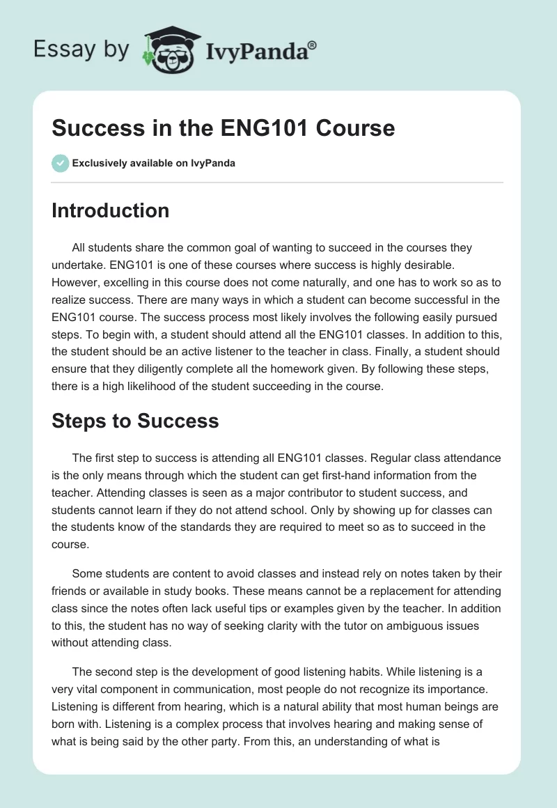 Success in the ENG101 Course. Page 1