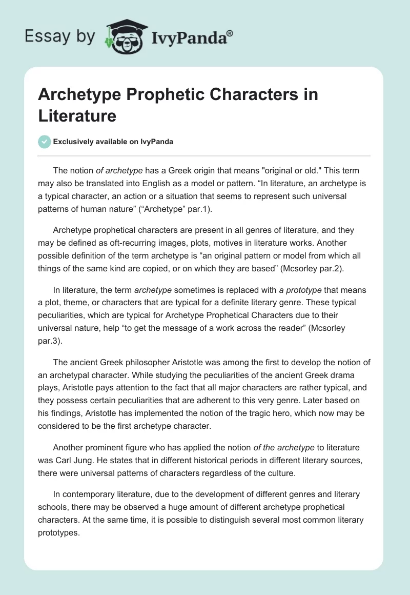 Archetype Prophetic Characters in Literature. Page 1