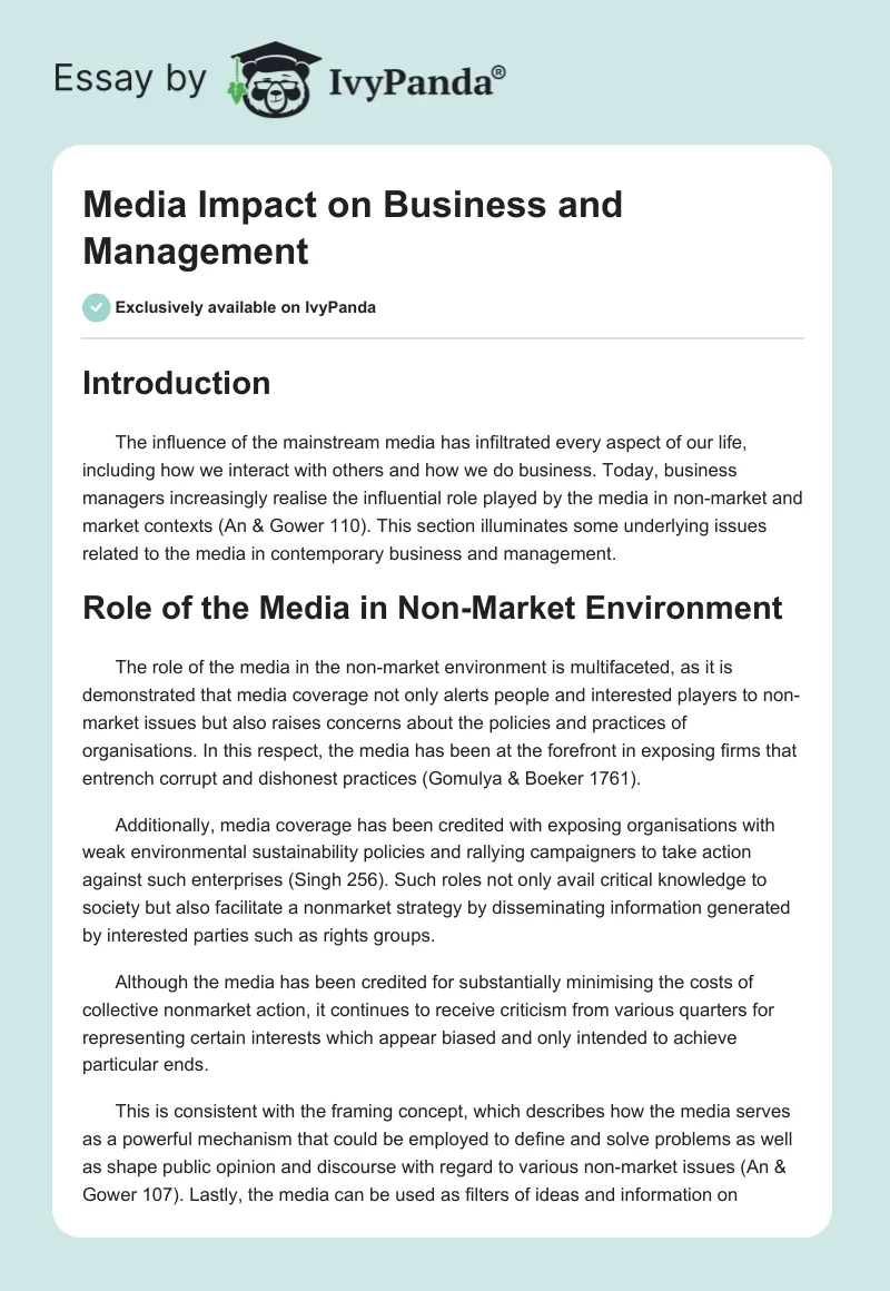 Media Impact on Business and Management. Page 1