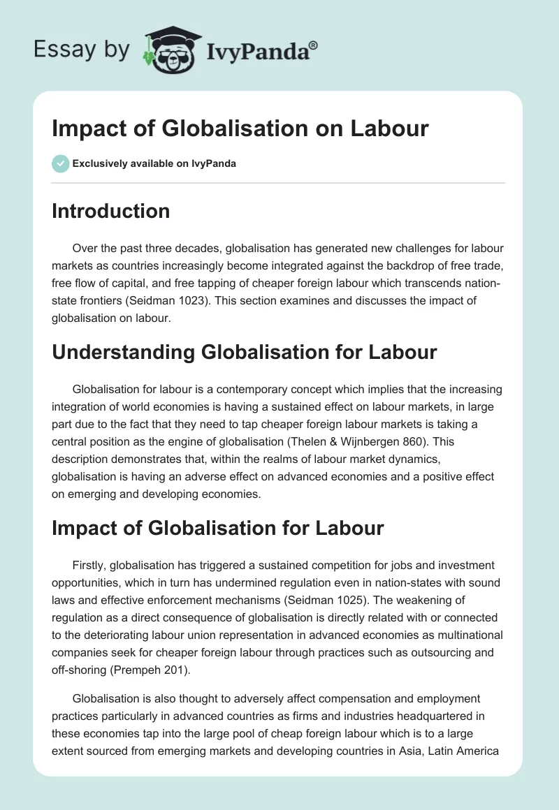 Impact of Globalisation on Labour. Page 1