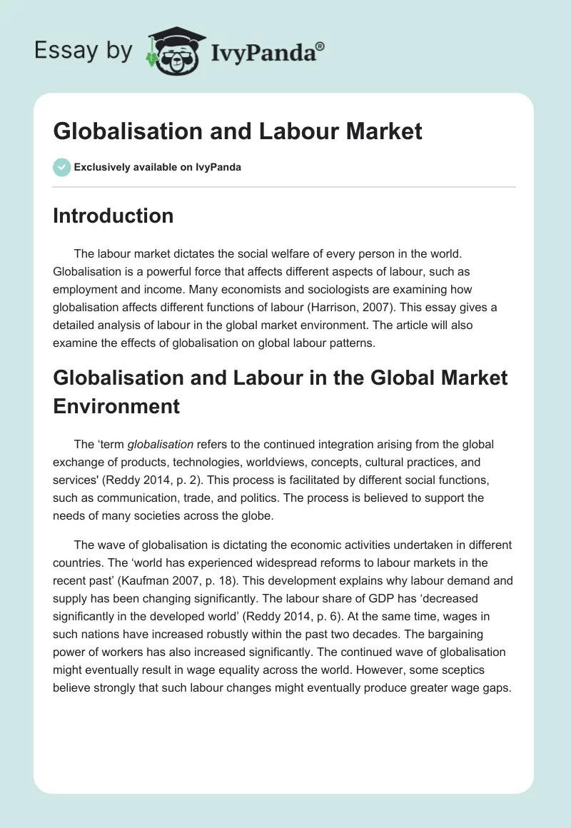 Globalisation and Labour Market. Page 1