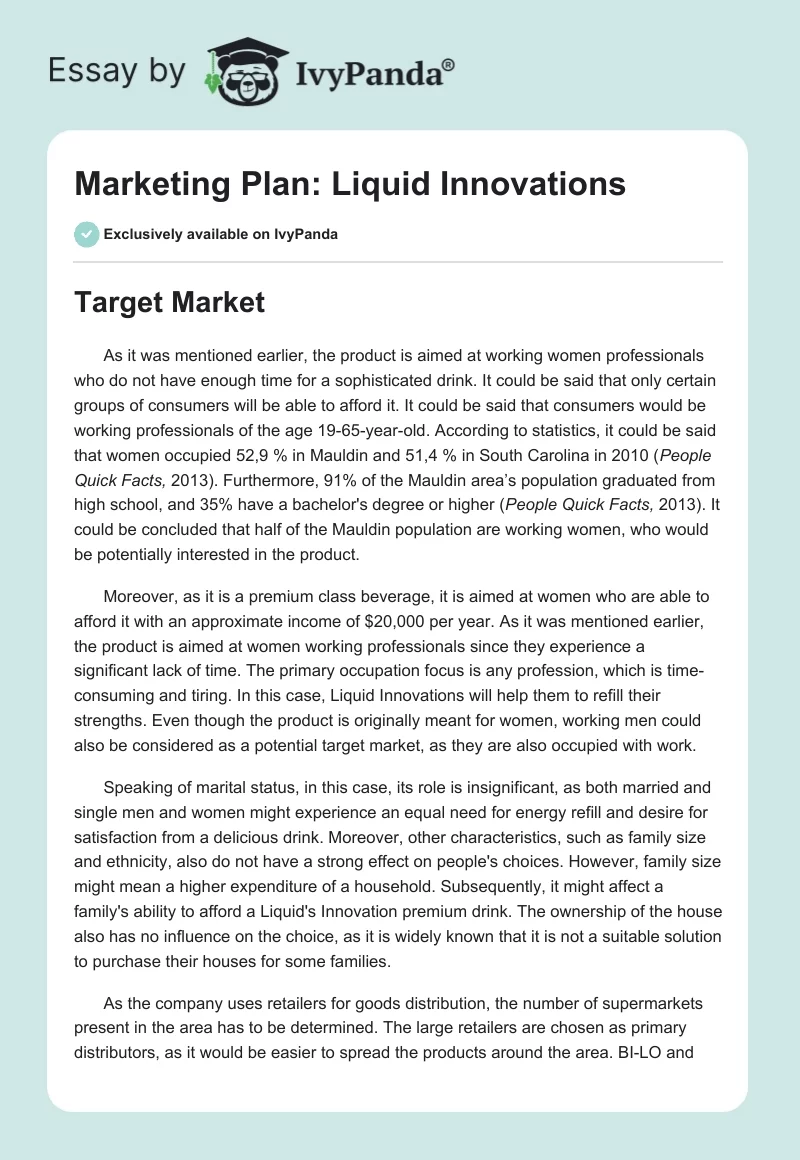 Marketing Plan: Liquid Innovations. Page 1